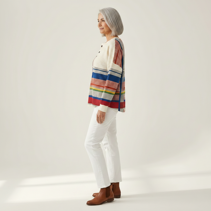 Marguerite – Gestreifter Pullover mit Farbflächen