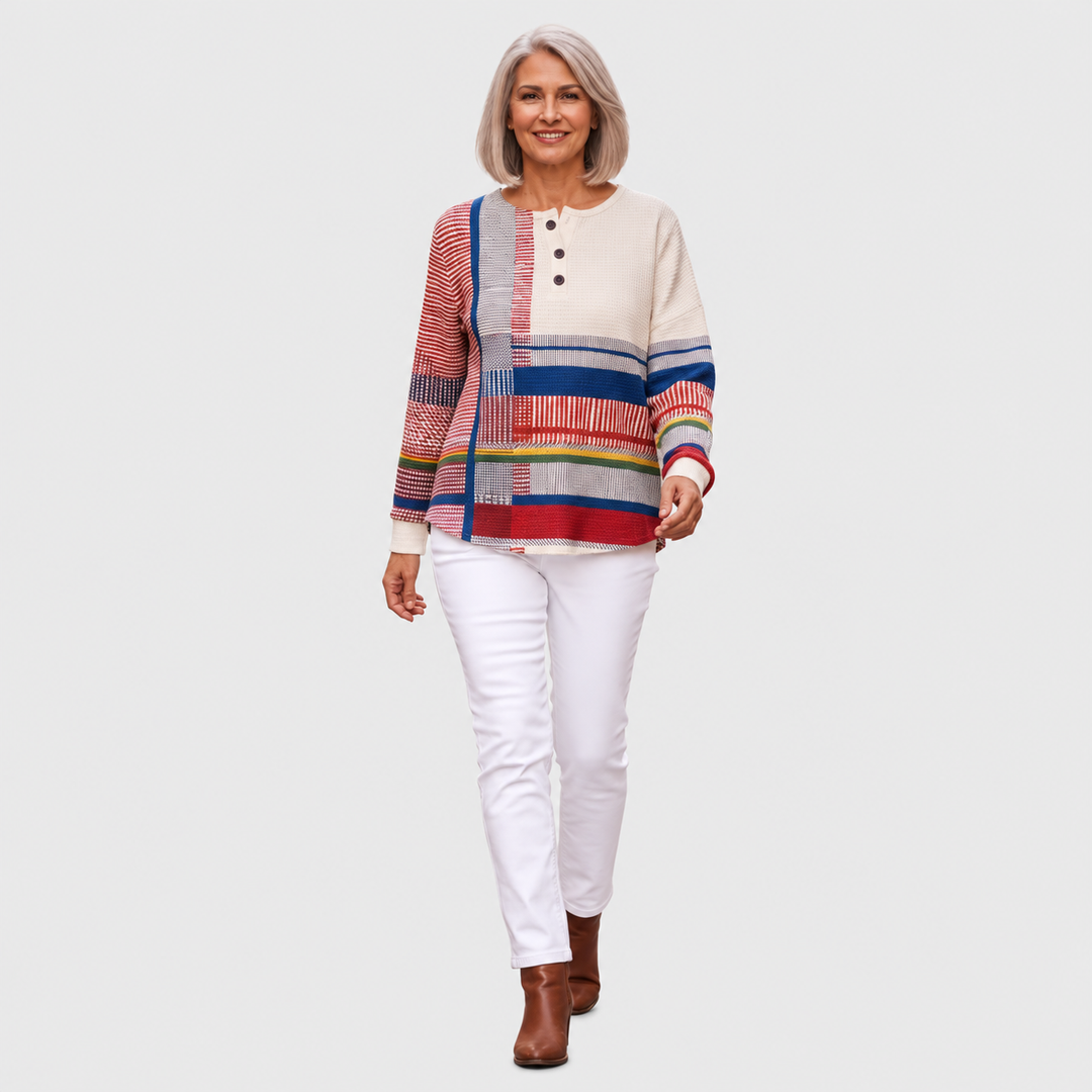 Marguerite – Gestreifter Pullover mit Farbflächen