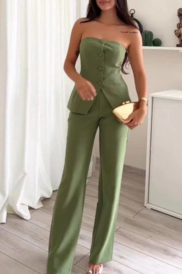 BRIA – Zweiteiliges ärmelloses Set mit Knöpfen
