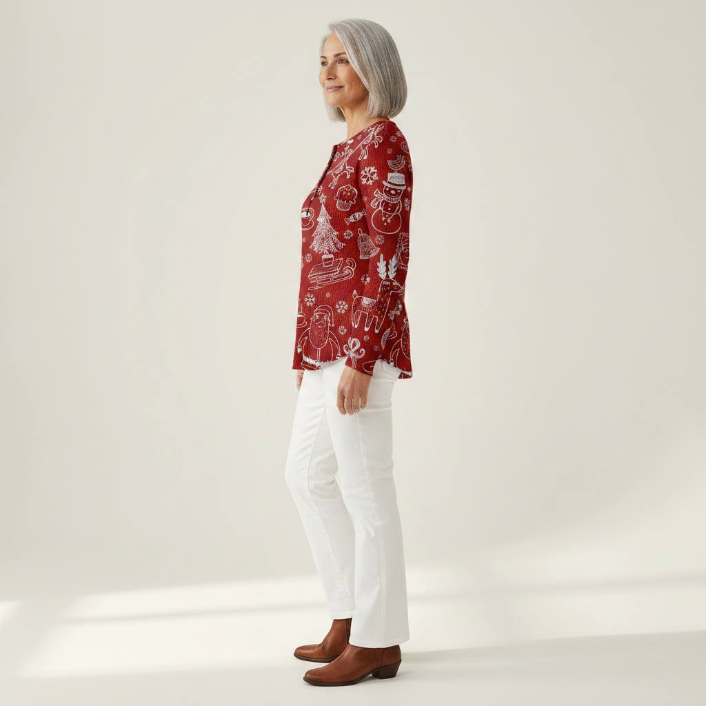 Charline – Roter Weihnachtspulli mit weißem Muster