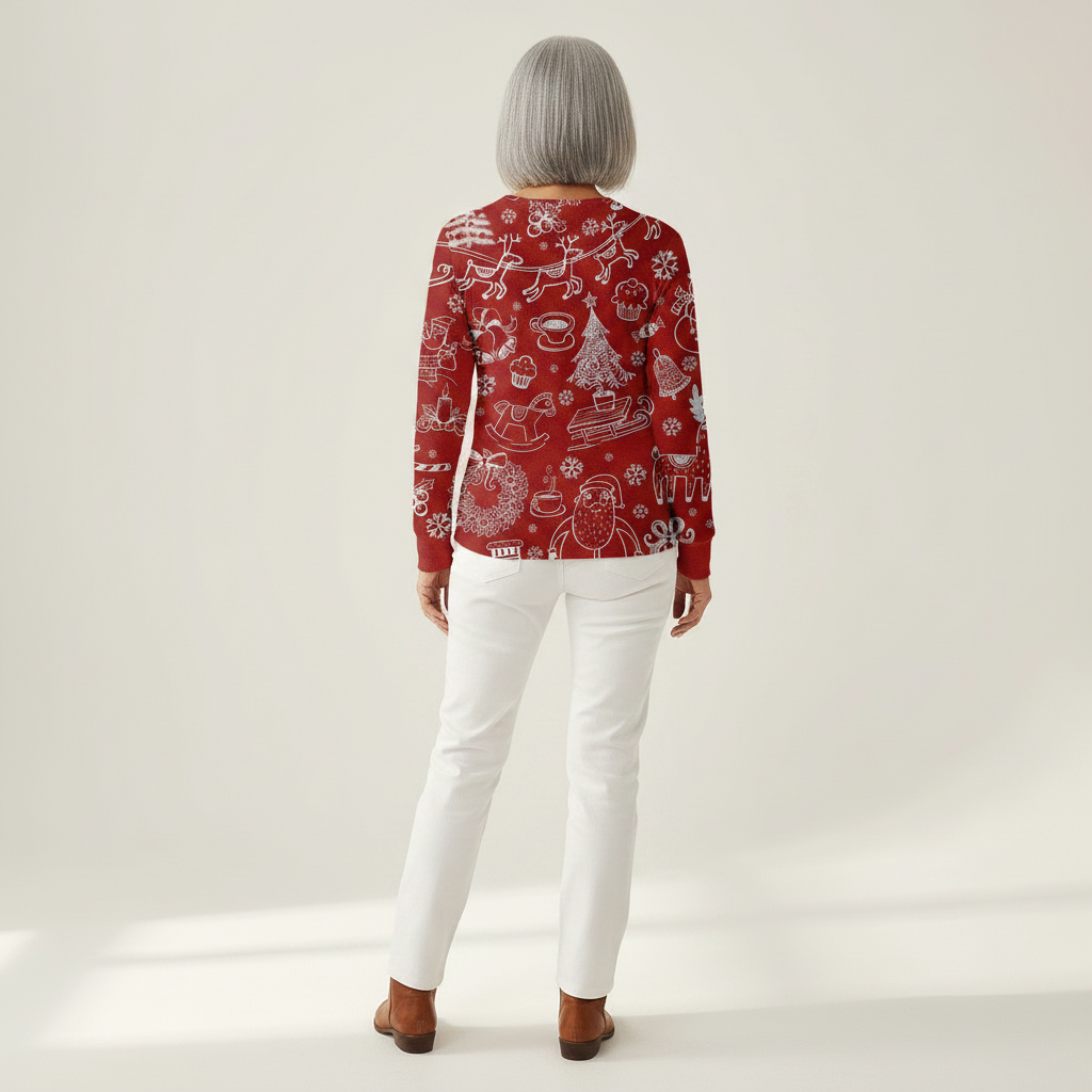 Charline – Roter Weihnachtspulli mit weißem Muster