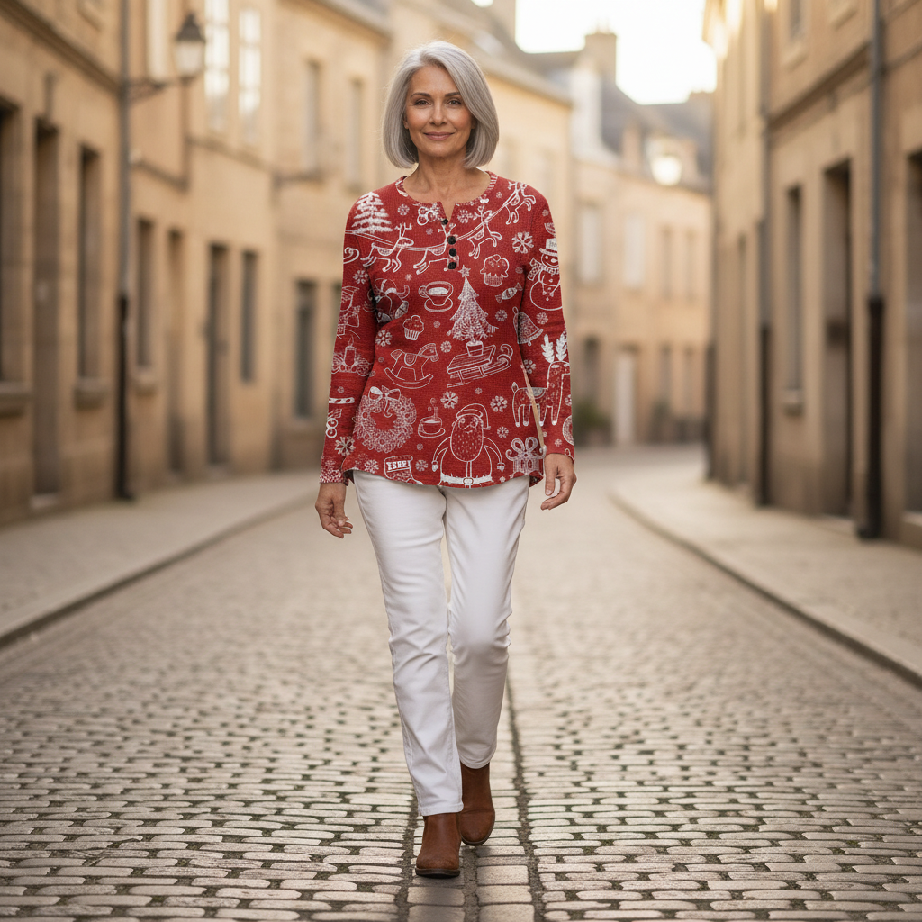 Charline – Roter Weihnachtspulli mit weißem Muster