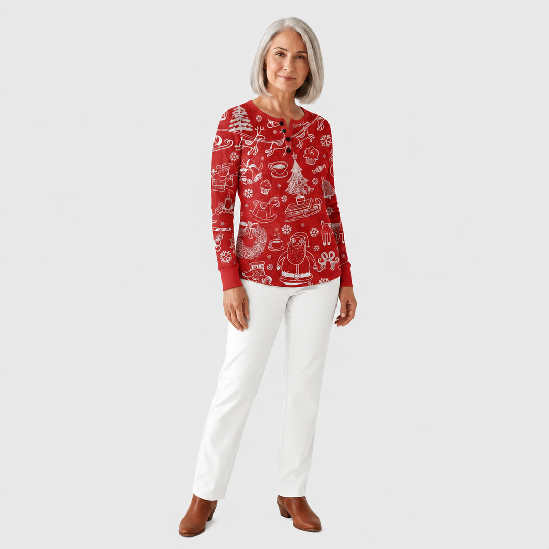 Charline – Roter Weihnachtspulli mit weißem Muster