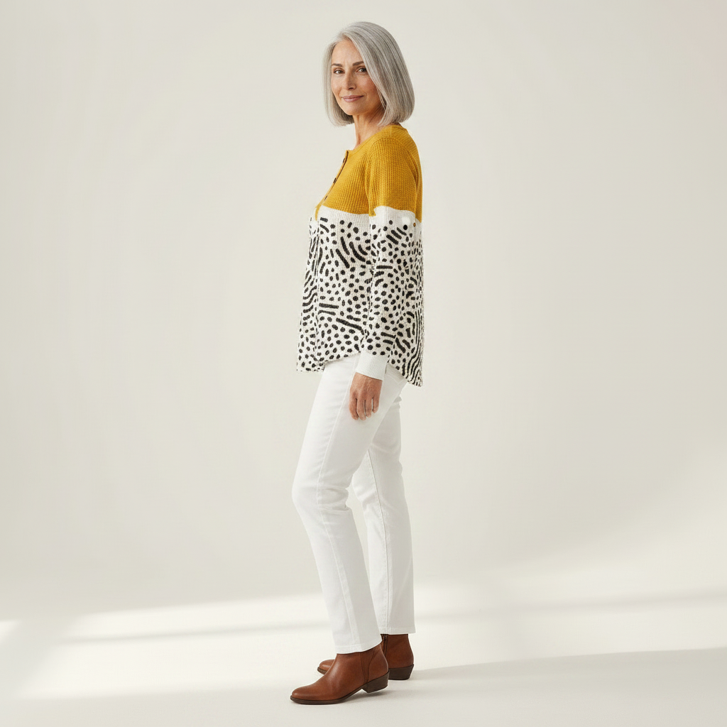 Livie – Senfgelber Pulli mit Pünktchen