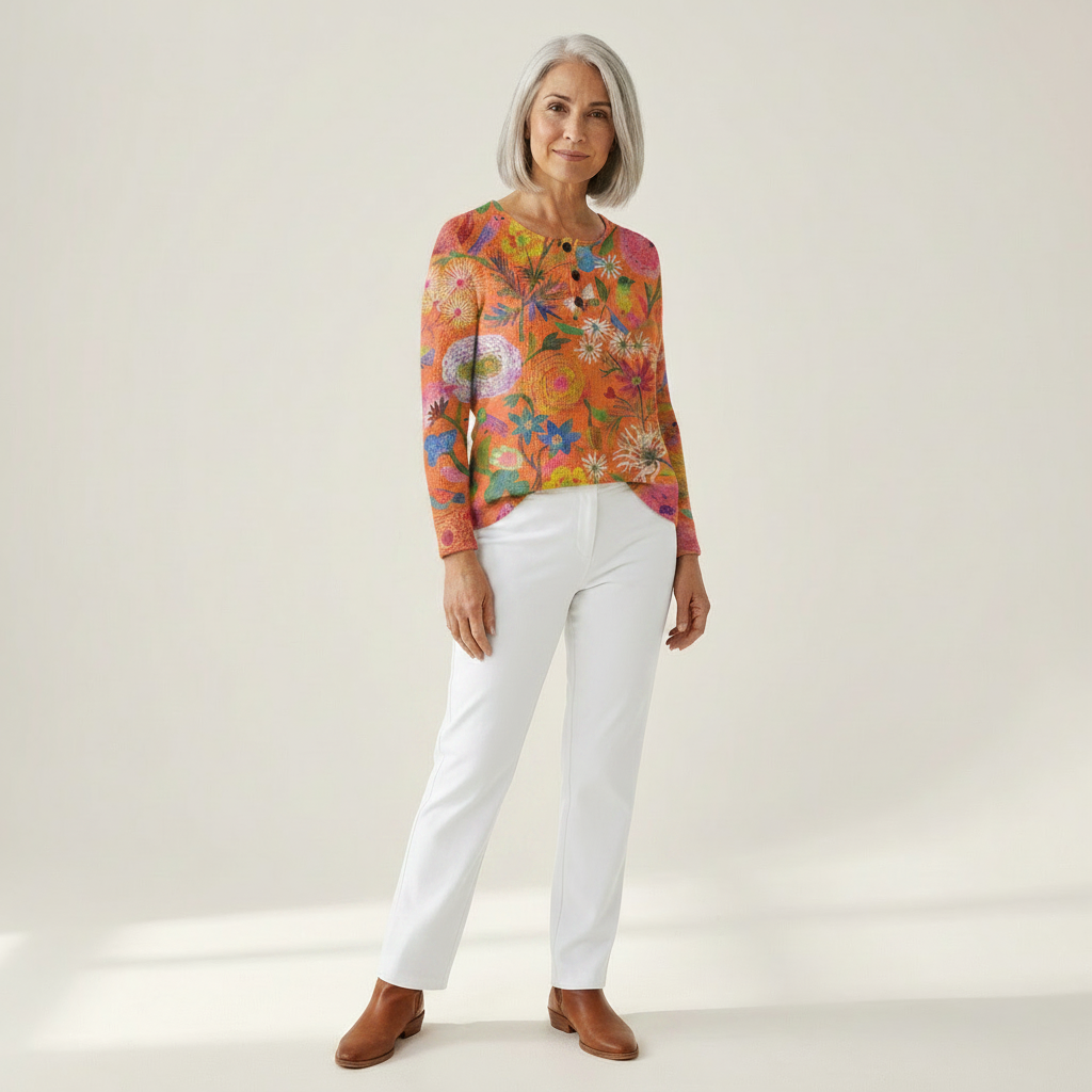 Florence – Orangefarbener Pulli mit Blumen
