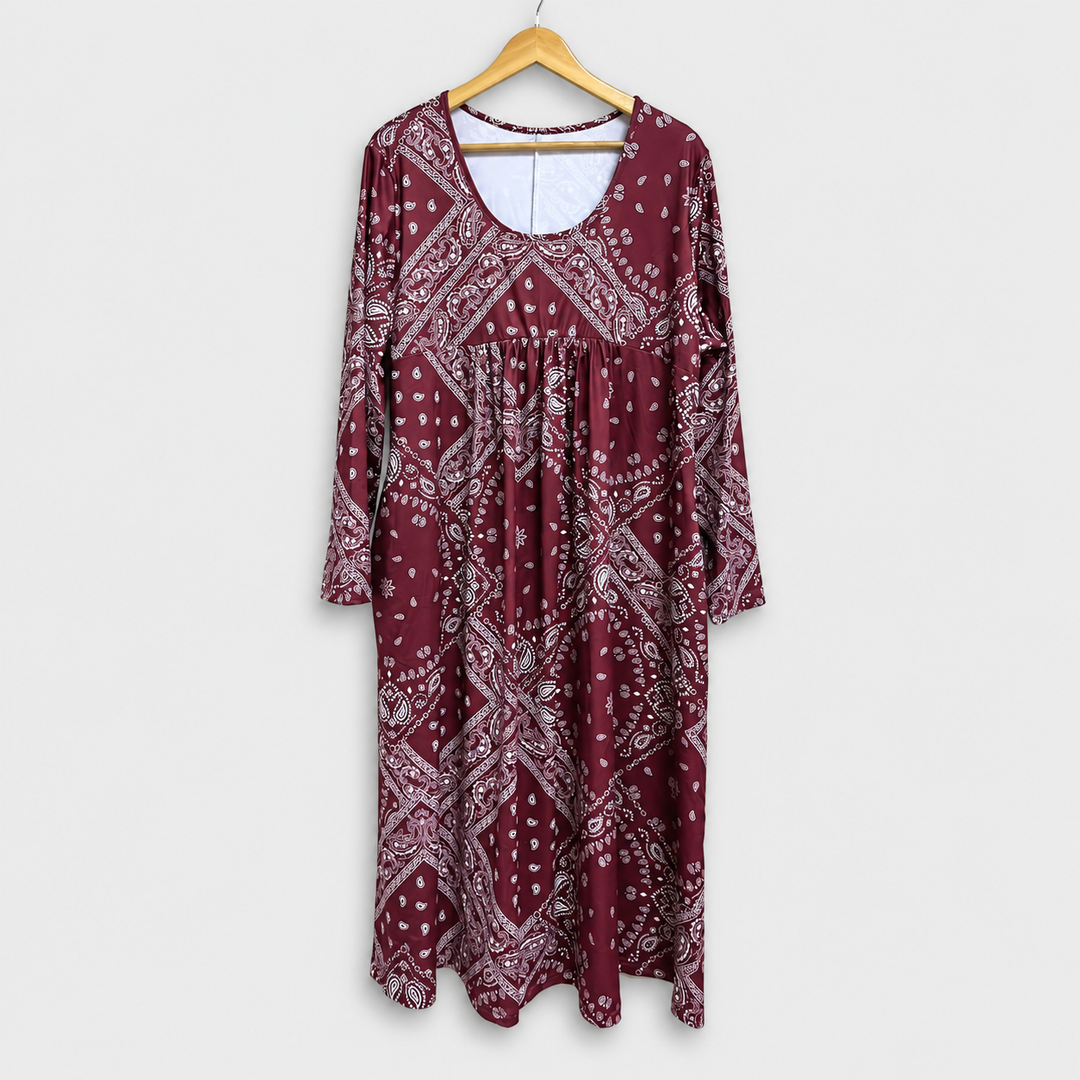 ELOWEN | LÄSSIGES MIDI-KLEID MIT LANGEN ÄRMELN