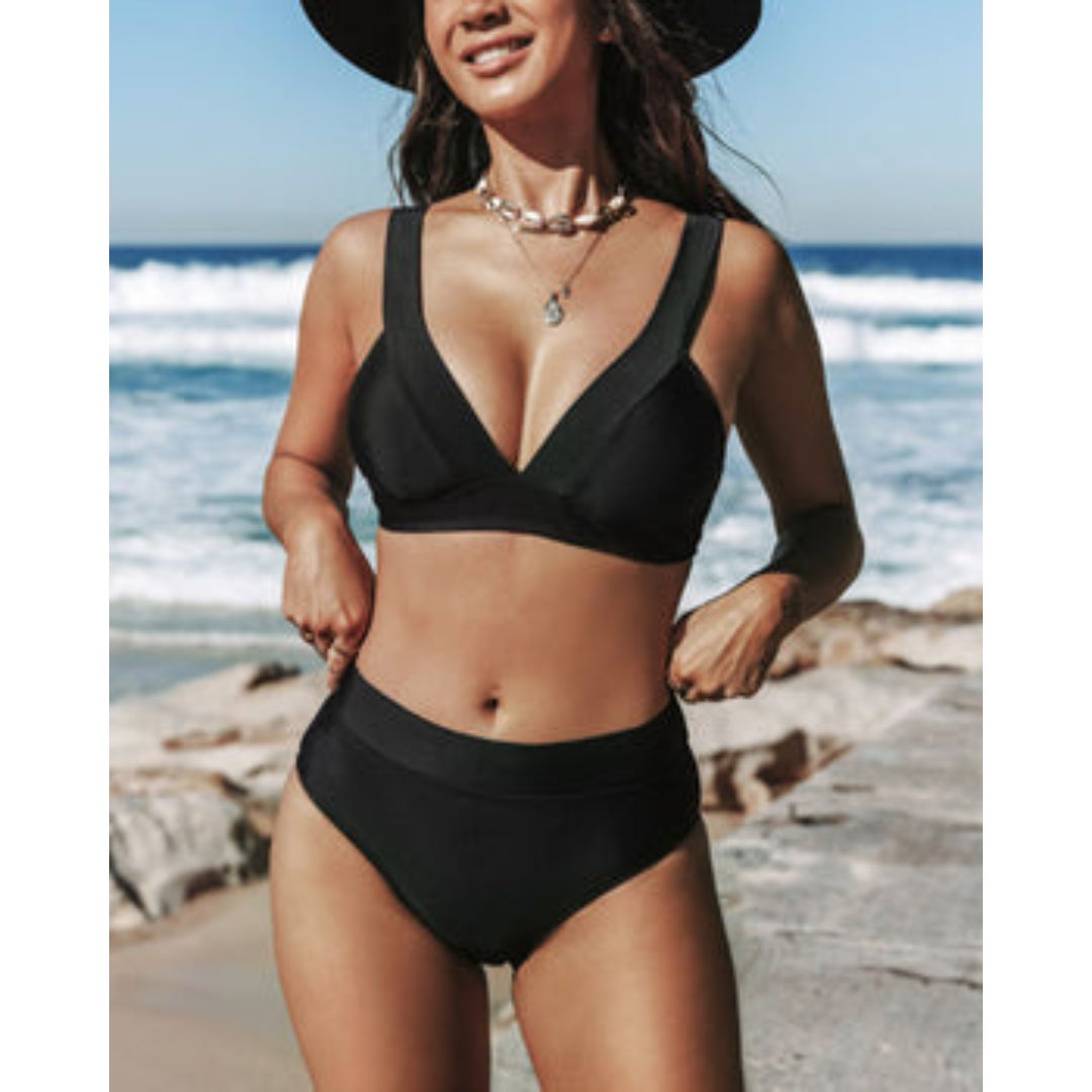 Claire | Einfarbiger Badeanzug mit hoher Taille