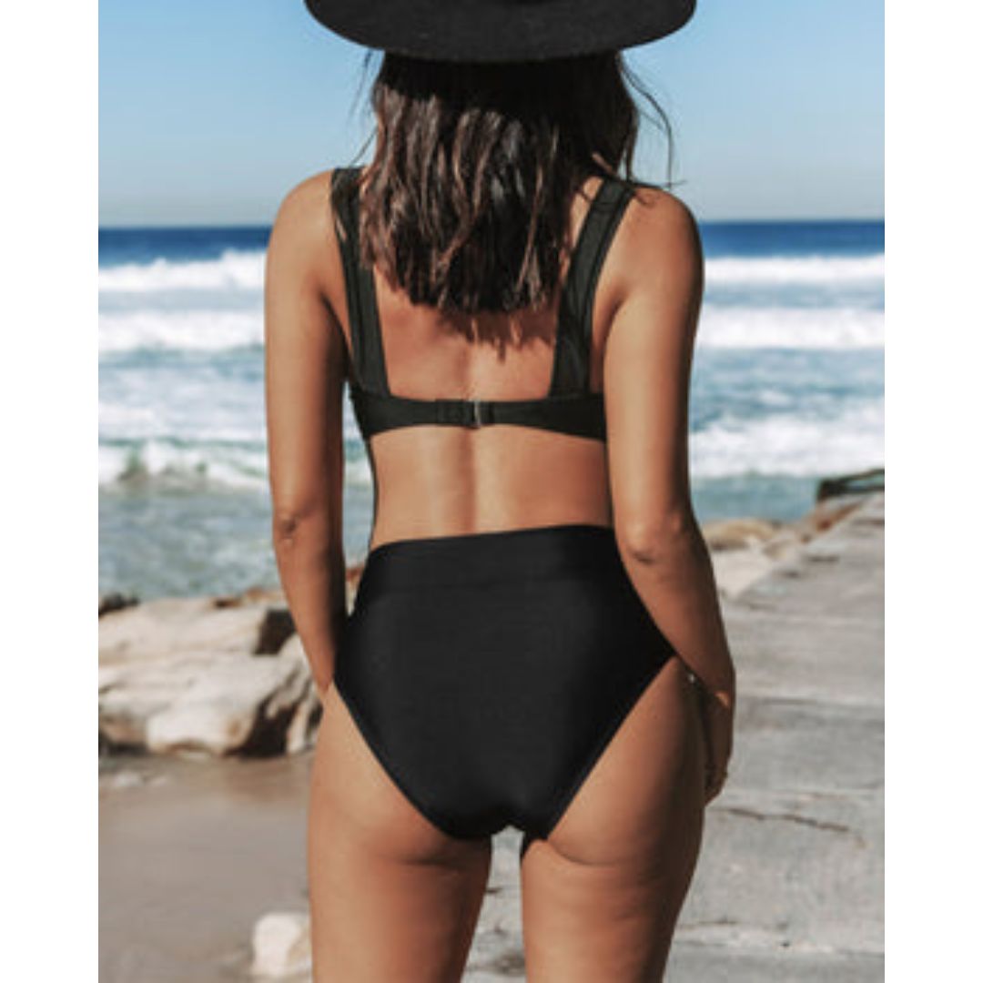 Claire | Einfarbiger Badeanzug mit hoher Taille