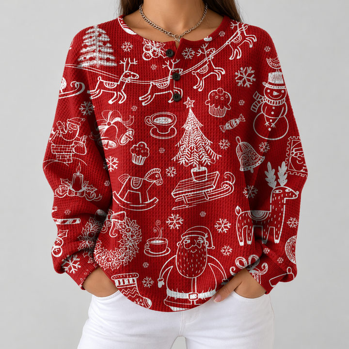 Charline – Roter Weihnachtspulli mit weißem Muster