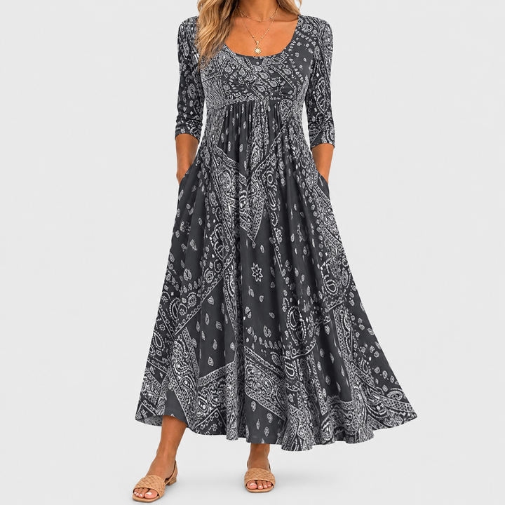 ELOWEN | LÄSSIGES MIDI-KLEID MIT LANGEN ÄRMELN