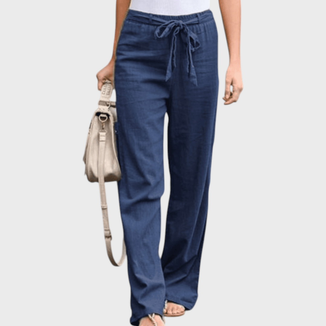 Calças de senhora Liselotte Salzburg Joleen em azul marinho com cordão ajustável e cintura elástica
