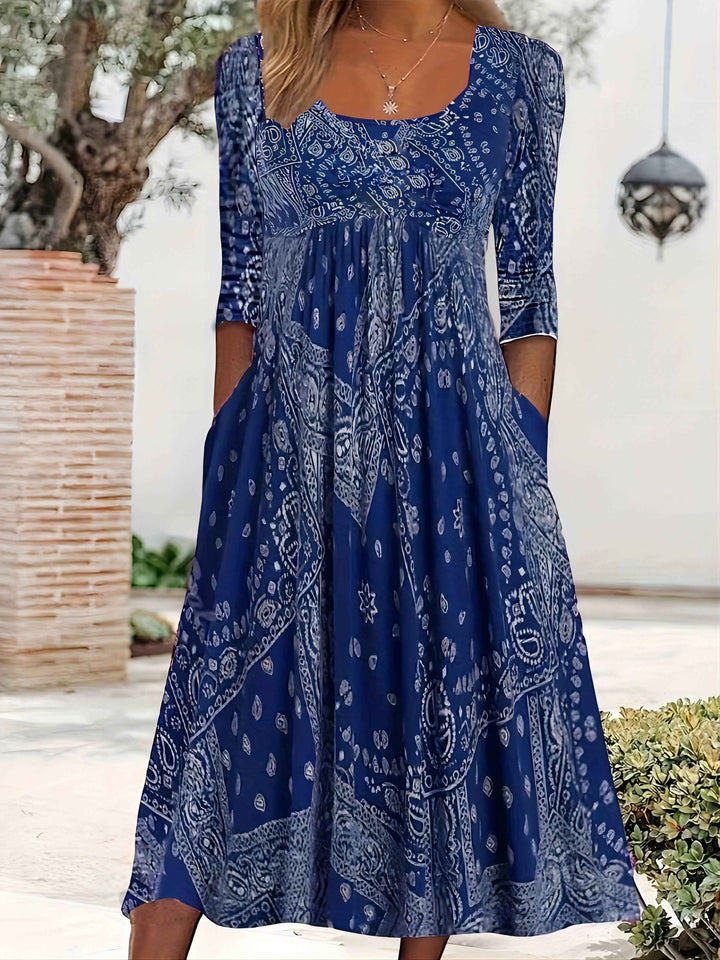 ELOWEN | LÄSSIGES MIDI-KLEID MIT LANGEN ÄRMELN
