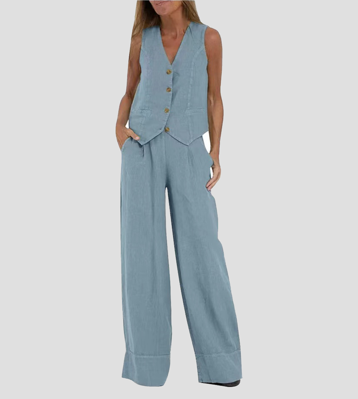 Aira – Set aus Weste mit Knöpfen und weiter Hose