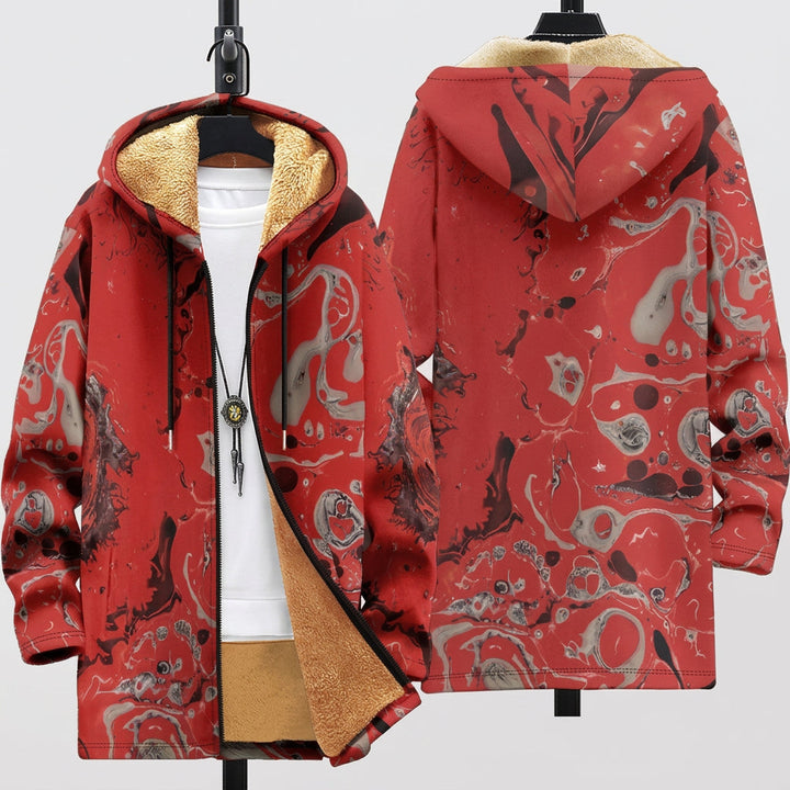 Solange – Mantel mit Kapuze und rotem Drachenmuster