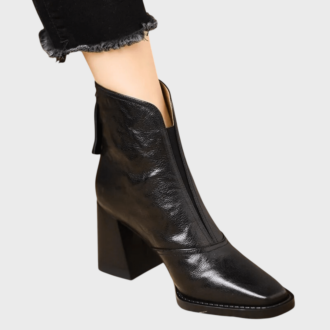 Stiefeletten Claudia von Liselotte Salzburg aus schwarzem Leder mit stabilem mittelhohem Absatz und Reißverschluss